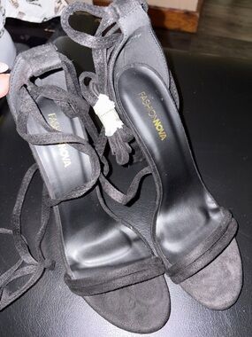 Fahrenheit Black Suede Lace-Up Block Heel Sandals